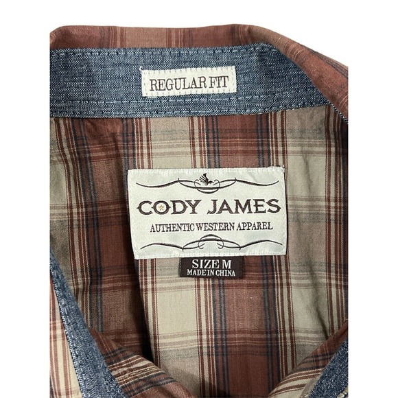 Cody James Authentic Western Apparel Brown Plaid Short Sleeve Pearl Snap Sz M - Picture 4 of 7